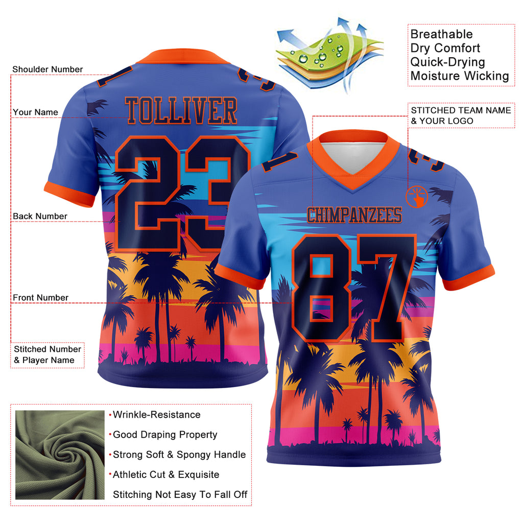 Custom Royal Navy-Orange 3D Pattern Tropical Palm Trees Mesh Authentic Football Jersey