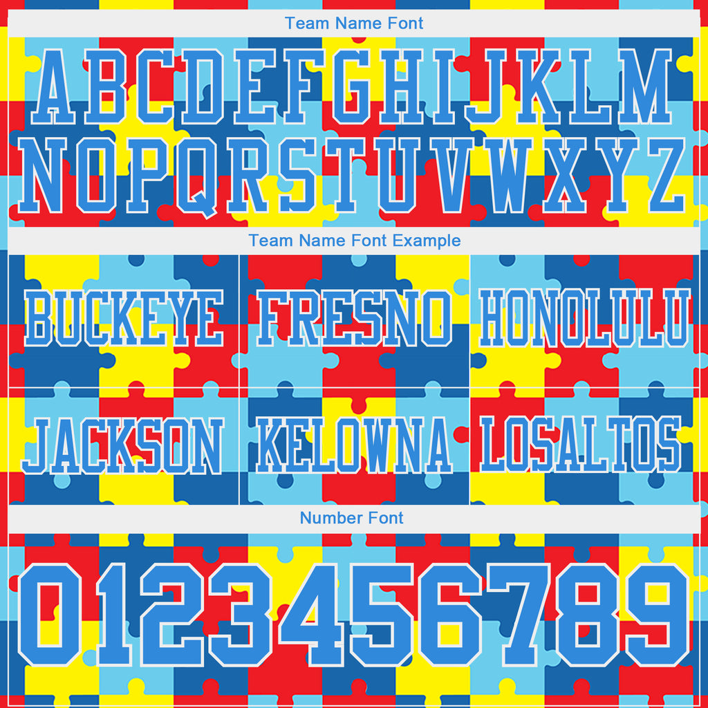 Custom Powder Blue White 3D Pattern Autism Awareness Puzzle Pieces Authentic Football Jersey