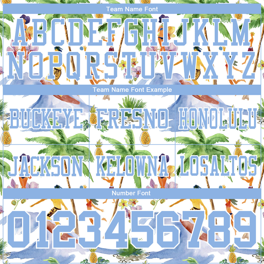 Custom White Light Blue 3D Pattern Beach Hawaii Palm Trees Mesh Authentic Football Jersey