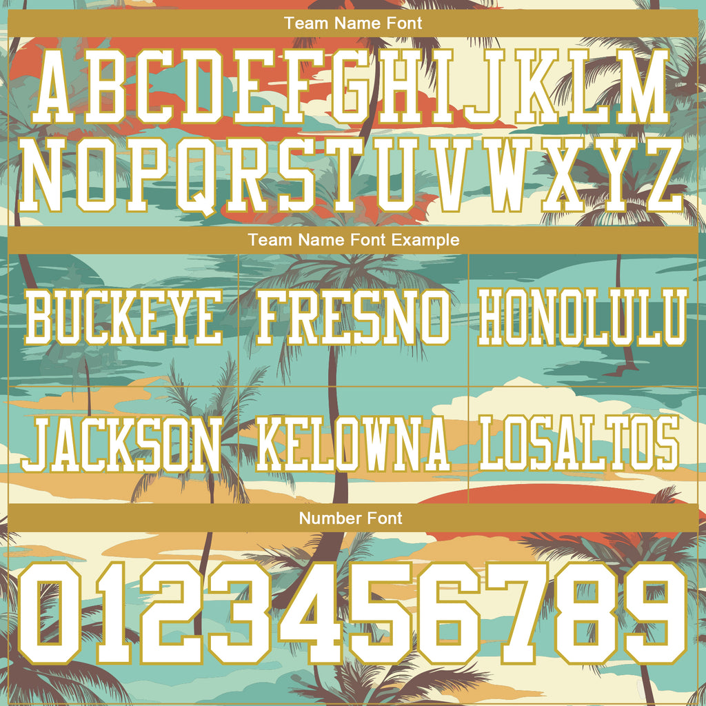 Custom Aqua White-Old Gold 3D Pattern Tropical Hawaii Palm Trees Mesh Authentic Football Jersey