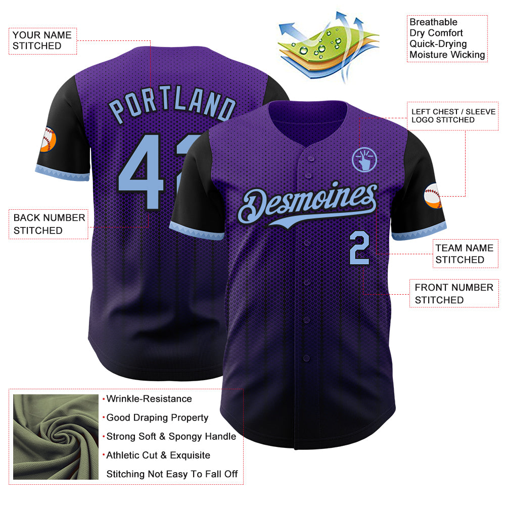 Custom Purple Light Blue-Black 3D Pattern Design Gradient Geometric Shape Authentic Baseball Jersey