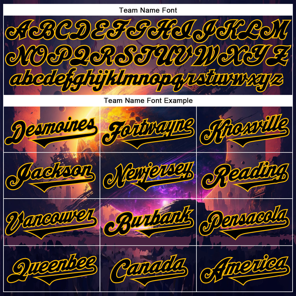 Custom Black Gold 3D Pattern Design Outer Space Solar Authentic Baseball Jersey