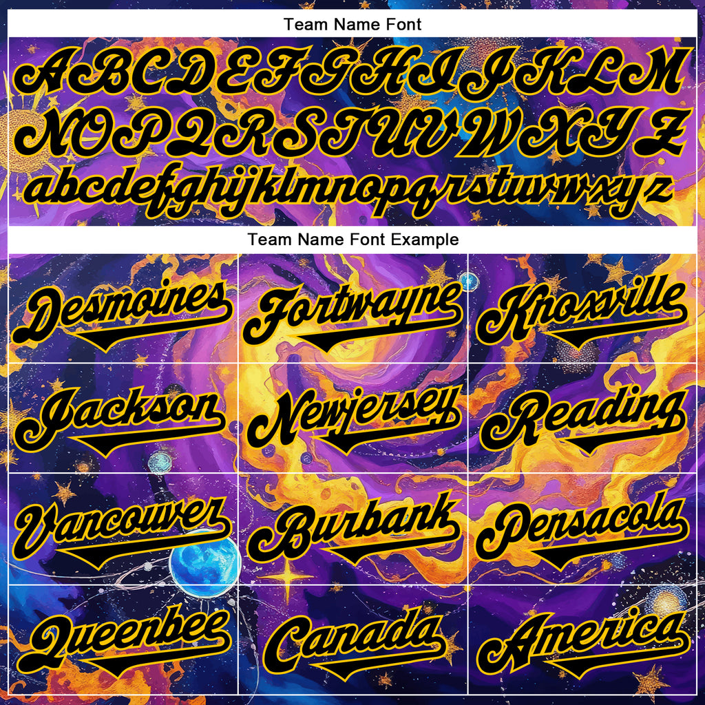 Custom Purple Black-Yellow 3D Pattern Design Outer Space Galaxy Authentic Baseball Jersey