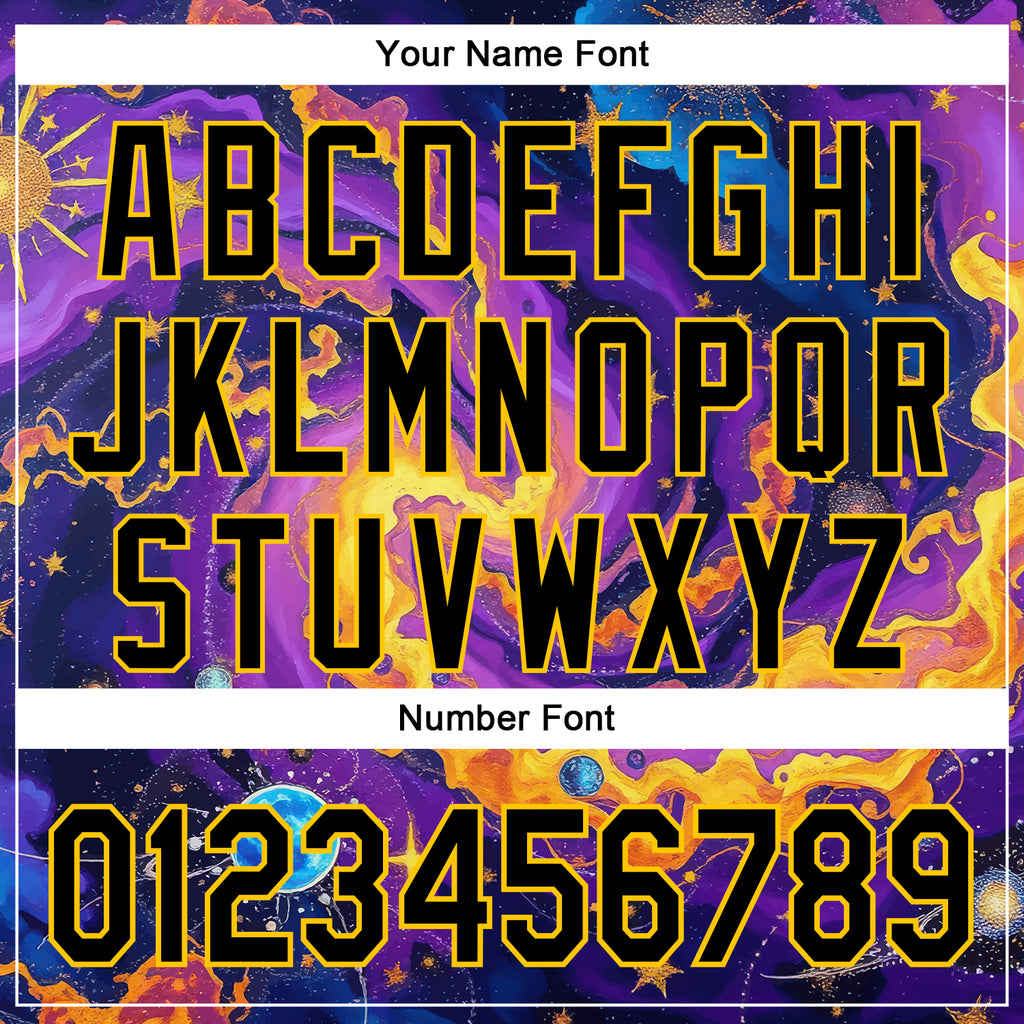 Custom Purple Black-Yellow 3D Pattern Design Outer Space Galaxy Authentic Baseball Jersey