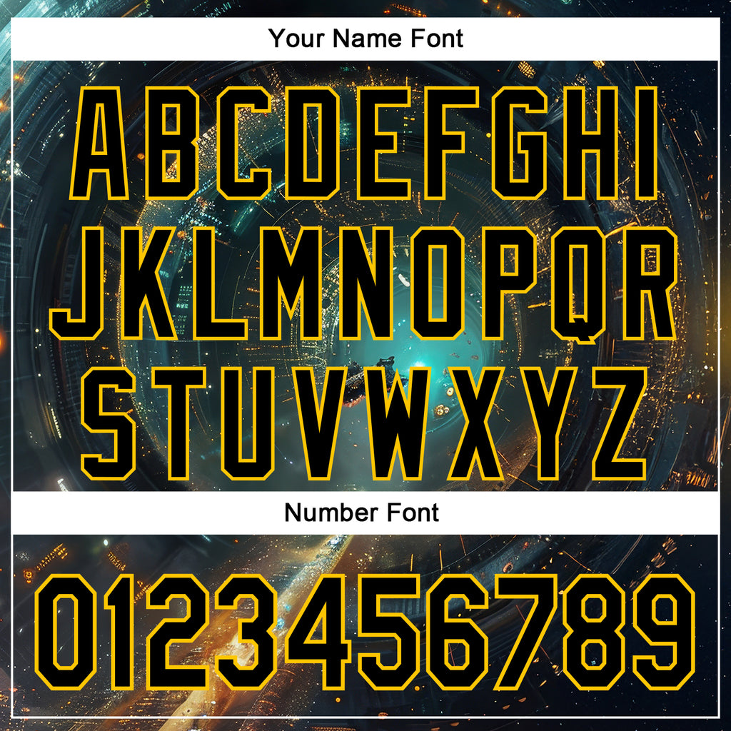 Custom Blue Black-Yellow 3D Pattern Design Outer Space Starships Authentic Baseball Jersey