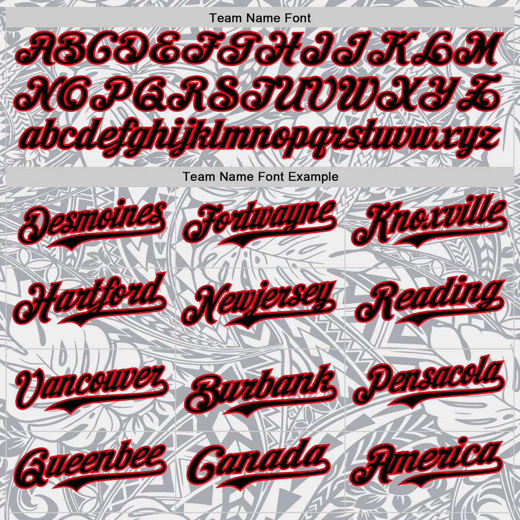 Custom Gray Black White-Fire Red 3D Polynesian Style Palm Leaves Islander Authentic Baseball Jersey