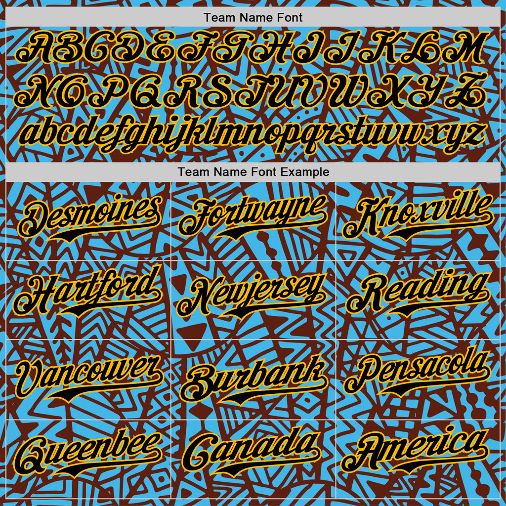 Custom Sky Blue Black Brown-Gold 3D Polynesian Style Islander Authentic Baseball Jersey