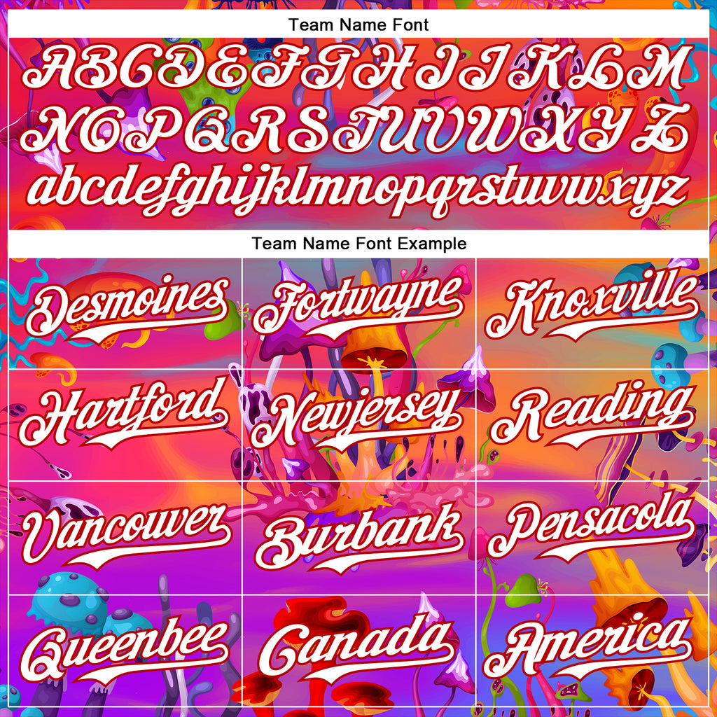 Custom Red White 3D Pattern Design Trippy Psychedelic Magic Mushrooms Authentic Baseball Jersey