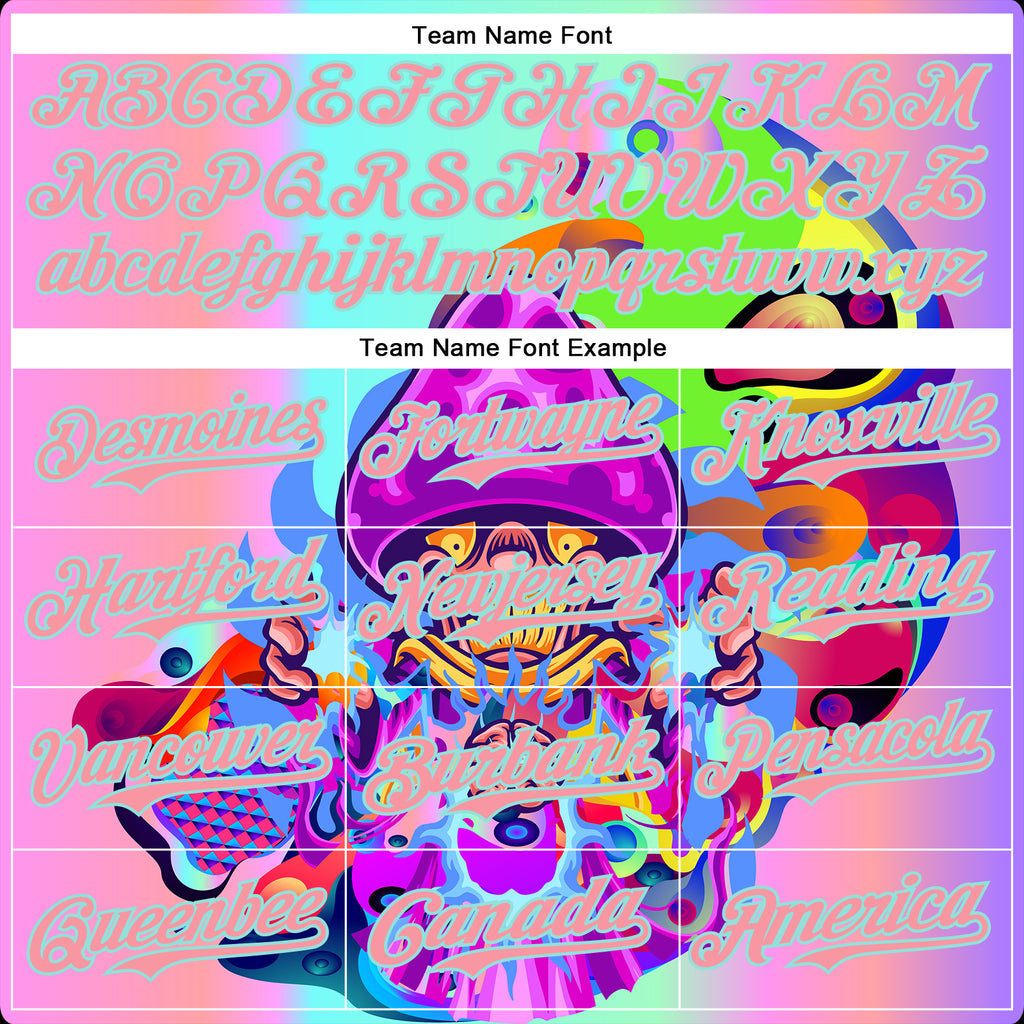 Custom Purple Medium Pink-Ice Blue 3D Pattern Design Trippy Magic Mushrooms Acid Authentic Baseball Jersey