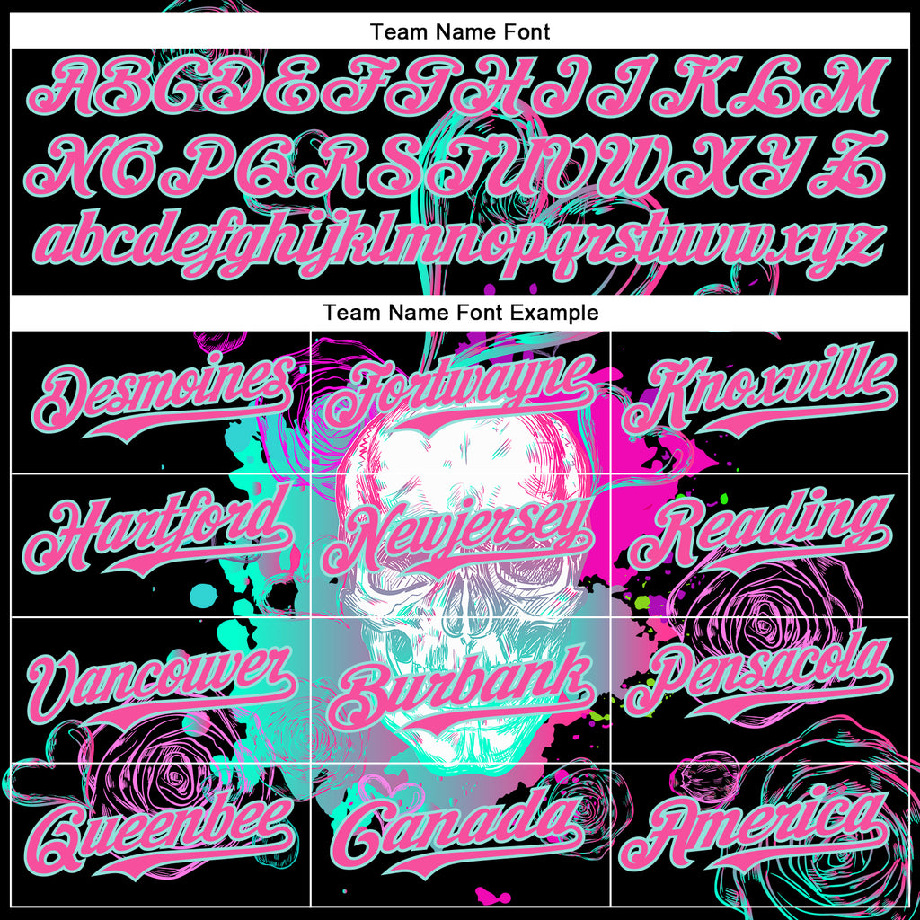 Custom Black Pink-Ice Blue 3D Pattern Design Trippy Magic Mushrooms Skull Authentic Baseball Jersey