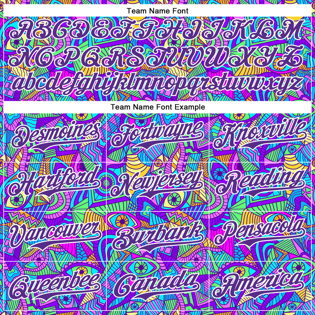 Custom Purple White 3D Pattern Design Trippy Psychedelic Eyes Authentic Baseball Jersey