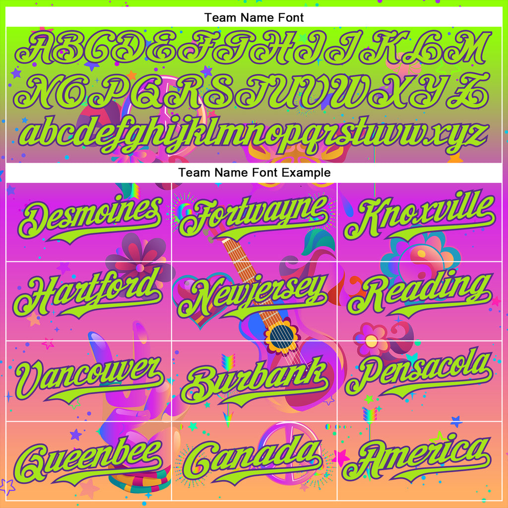 Custom Purple Neon Green 3D Pattern Design Trippy Peace And love Hippie Authentic Baseball Jersey