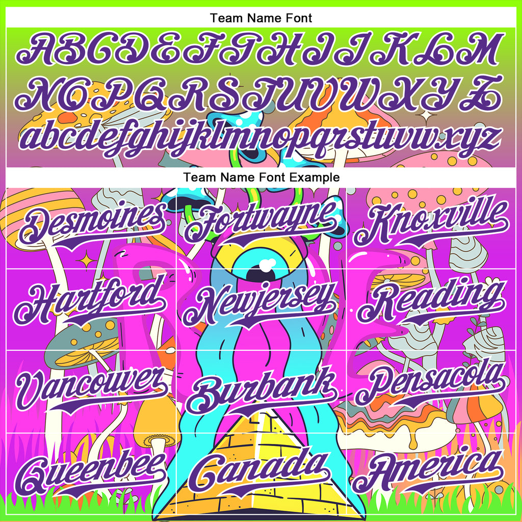 Custom Green Purple-White 3D Pattern Design Trippy Magic Mushrooms Acid Authentic Baseball Jersey
