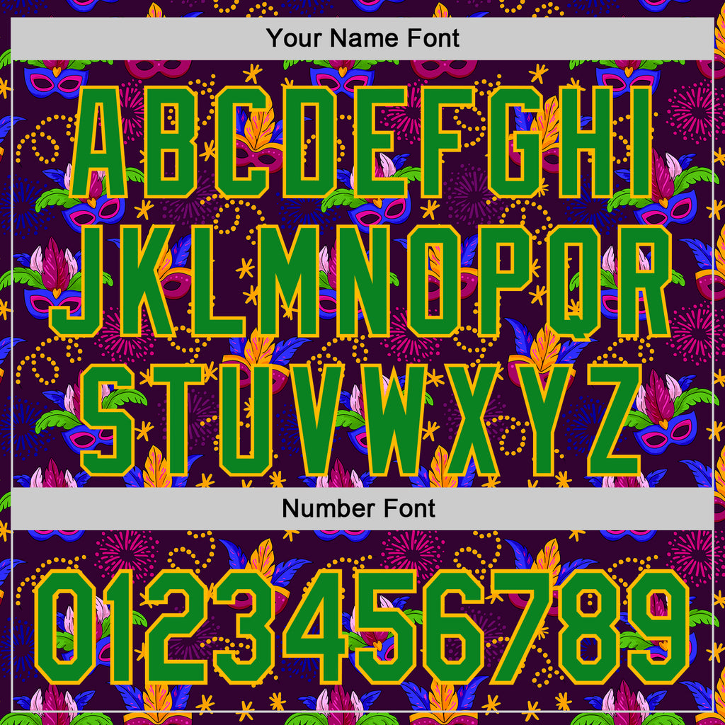 Custom Purple Grass Green-Gold 3D Pattern Design Mardi Gras Shrove Tuesday Authentic Baseball Jersey