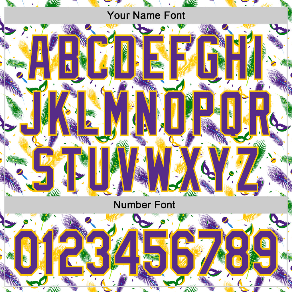 Custom White Purple-Yellow 3D Pattern Design Mardi Gras Shrove Tuesday Authentic Baseball Jersey