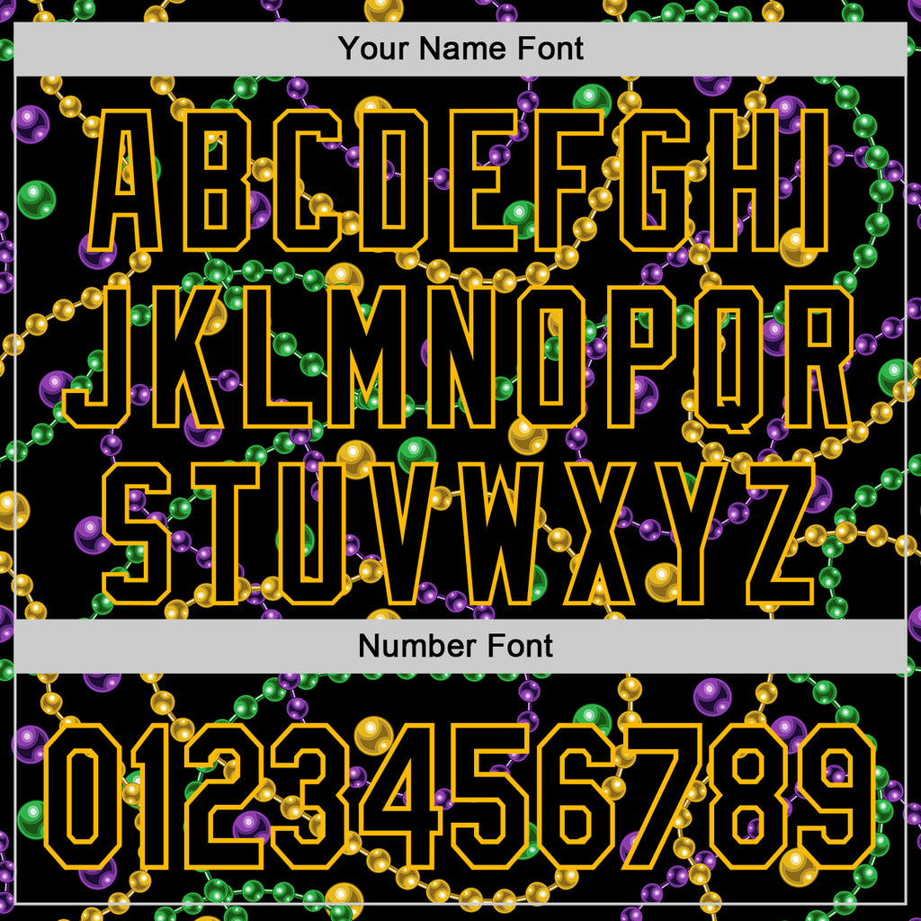 Custom Black Gold 3D Pattern Design Mardi Gras Shrove Tuesday Authentic Baseball Jersey