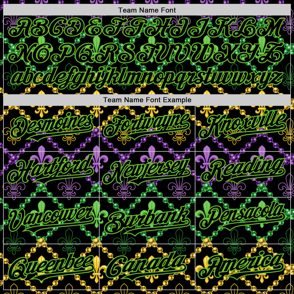 Custom Black Aurora Green 3D Pattern Design Mardi Gras Shrove Tuesday Authentic Baseball Jersey