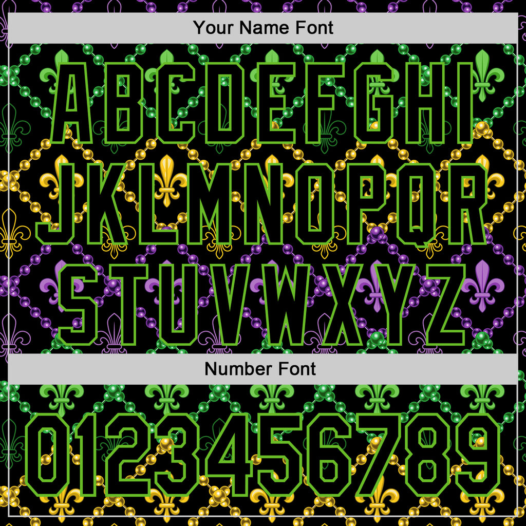 Custom Black Aurora Green 3D Pattern Design Mardi Gras Shrove Tuesday Authentic Baseball Jersey