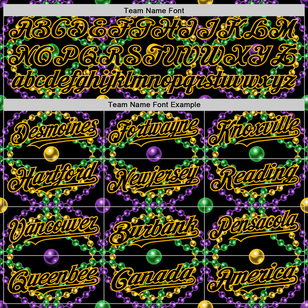 Custom Black Gold 3D Pattern Design Mardi Gras Shrove Tuesday Authentic Baseball Jersey