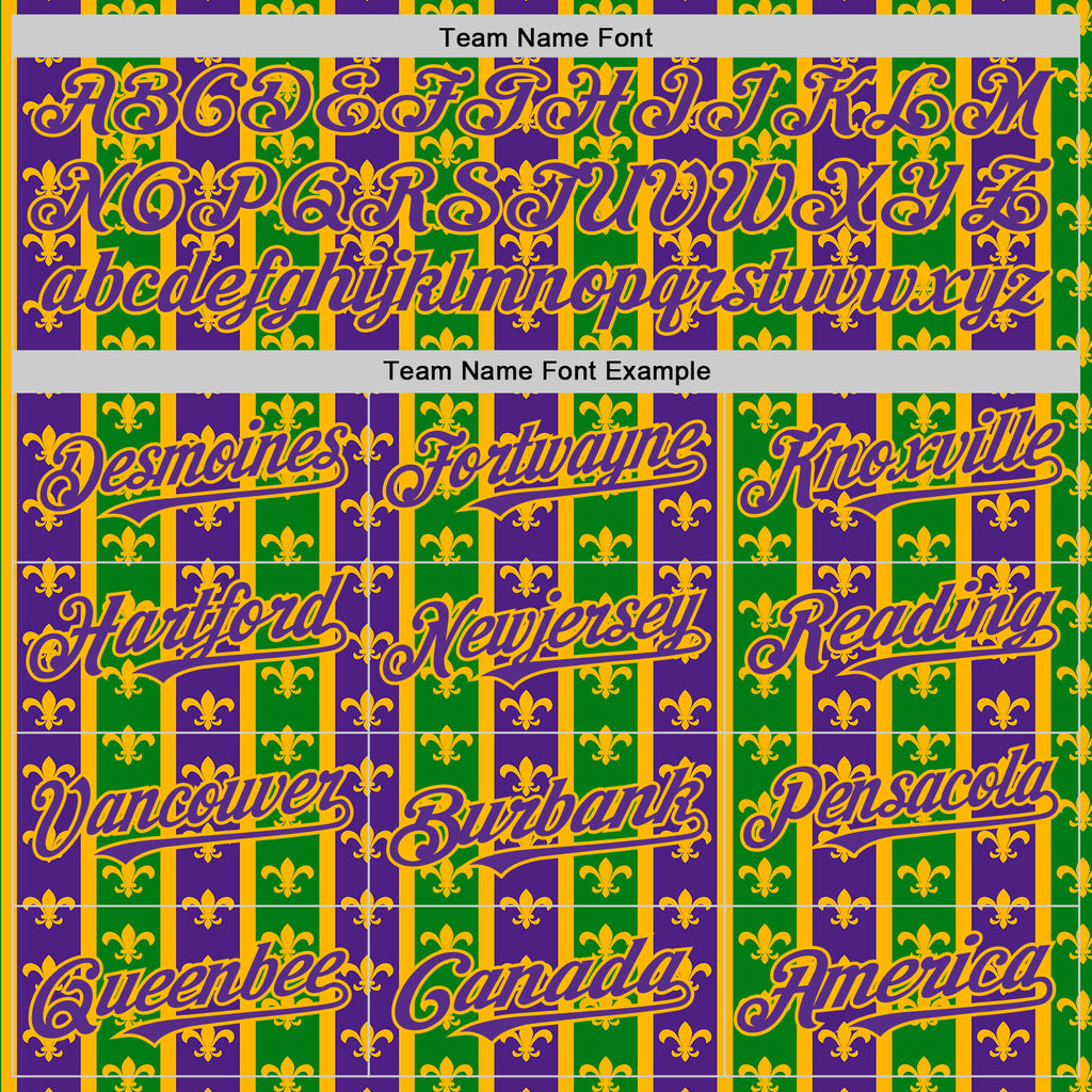 Custom Green Purple-Gold 3D Pattern Design Mardi Gras Shrove Tuesday Authentic Baseball Jersey