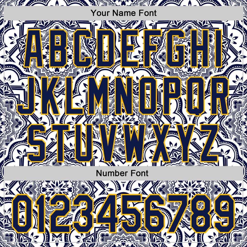 Custom Navy Gold 3D Pattern Design Burner Costumes Damask Authentic Baseball Jersey