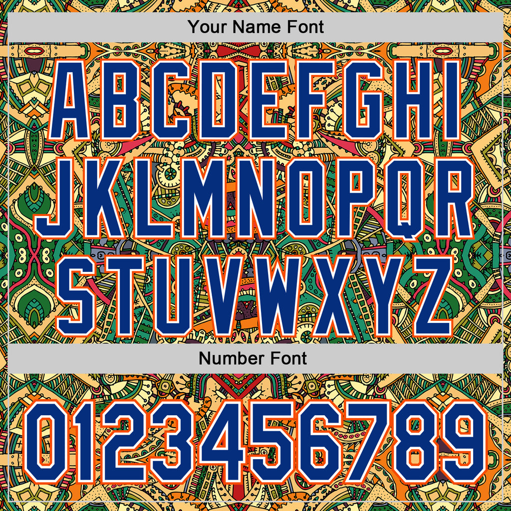 Custom Green Royal White-Orange 3D Pattern Design Burner Costumes Exotic Authentic Baseball Jersey