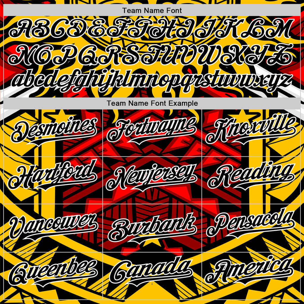 Custom Yellow Black Red-White 3D Pattern Design Rave Party Tribal Authentic Baseball Jersey
