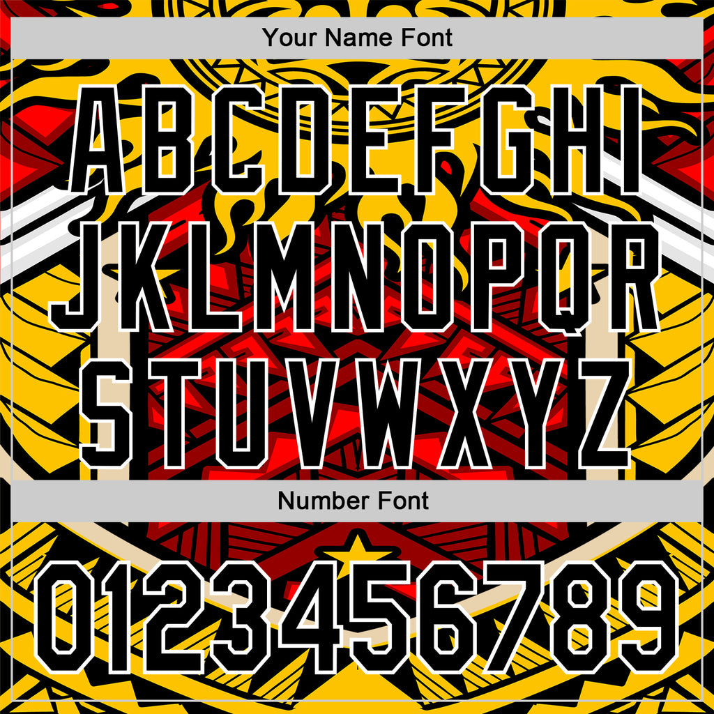 Custom Yellow Black Red-White 3D Pattern Design Rave Party Tribal Authentic Baseball Jersey