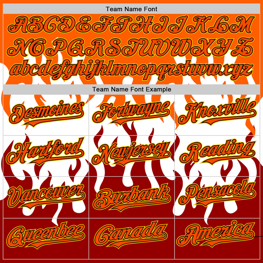 Custom White Orange Red Black-Yellow 3D Pattern Design Rave Party Flame Authentic Baseball Jersey