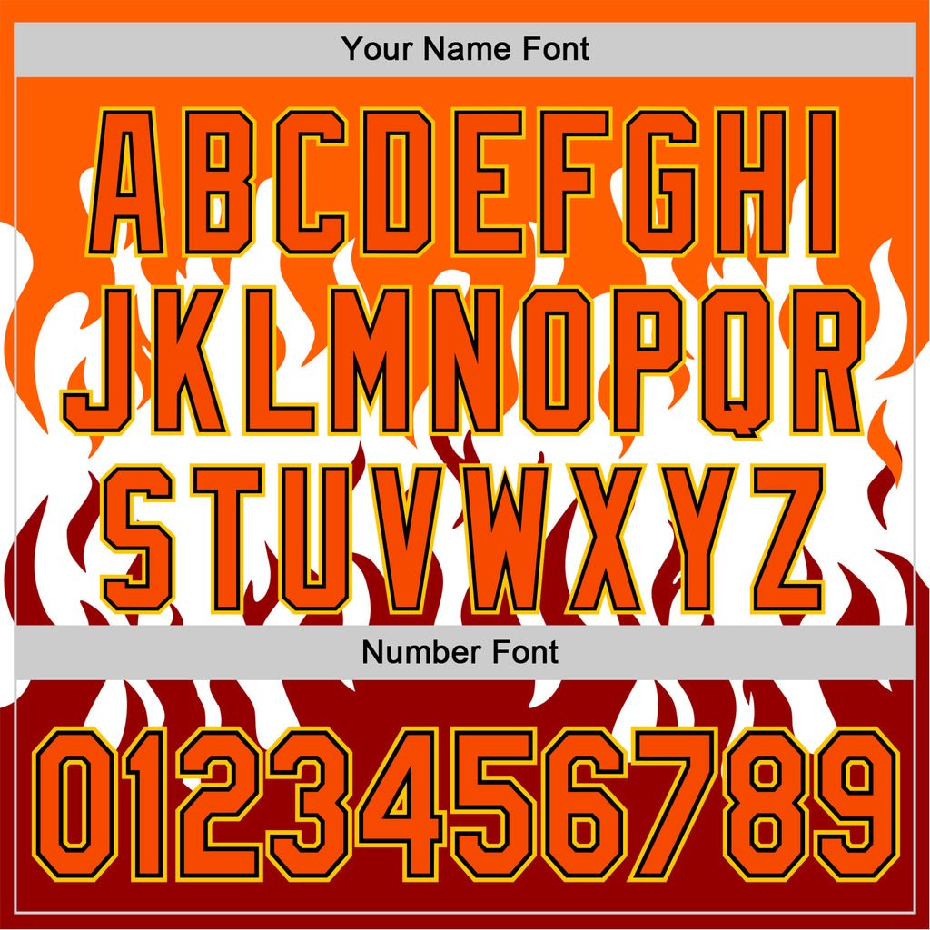 Custom White Orange Red Black-Yellow 3D Pattern Design Rave Party Flame Authentic Baseball Jersey