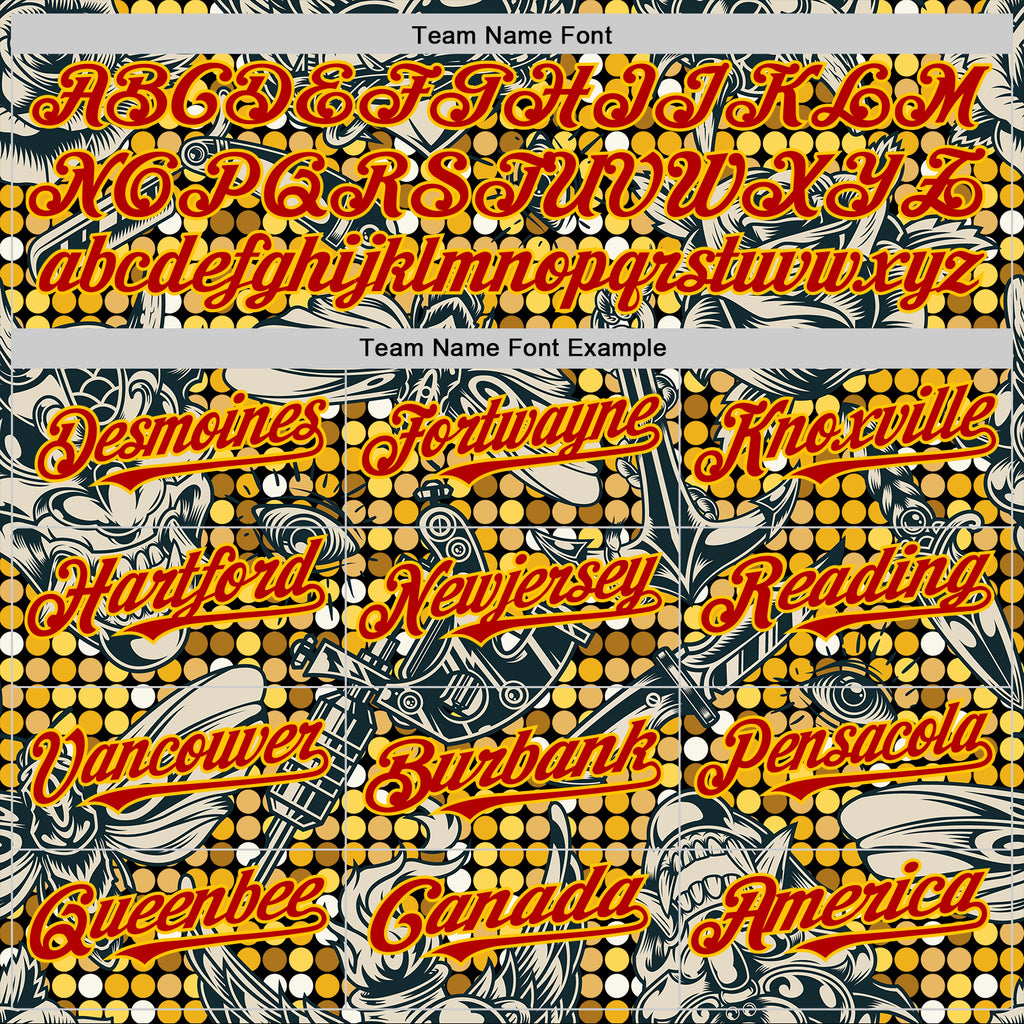 Custom Black Red-Yellow 3D Pattern Design Rave Party Tattoos Disco Authentic Baseball Jersey