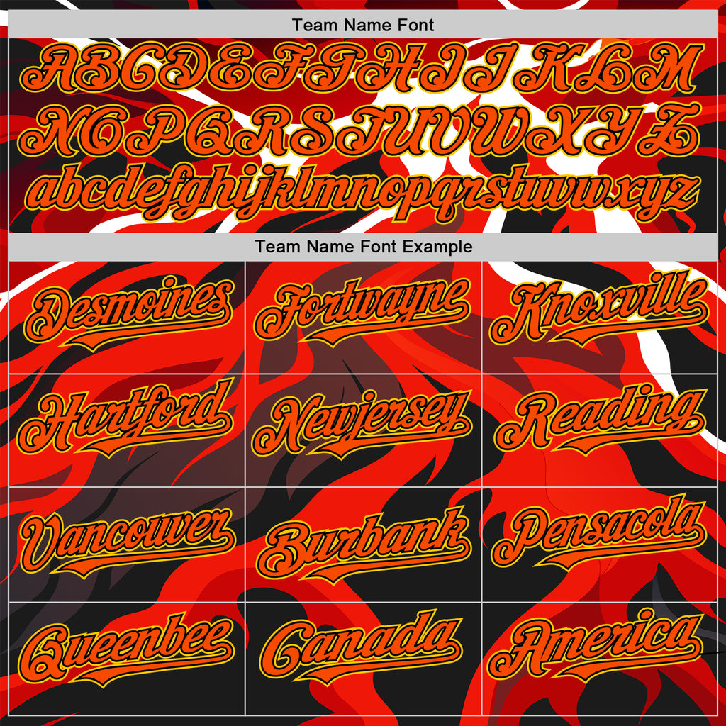 Custom White Orange Black-Yellow 3D Pattern Design Rave Party Flame Lava Authentic Baseball Jersey