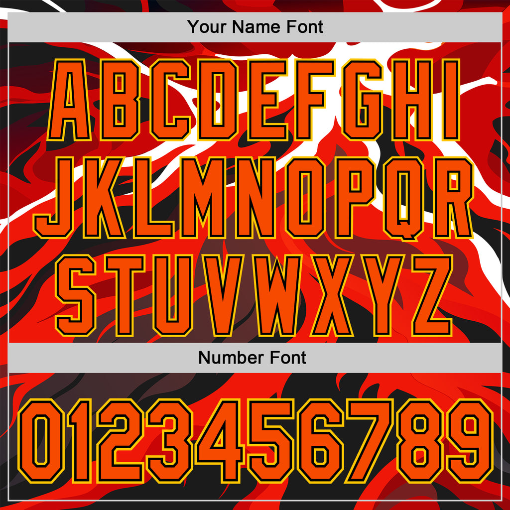 Custom White Orange Black-Yellow 3D Pattern Design Rave Party Flame Lava Authentic Baseball Jersey