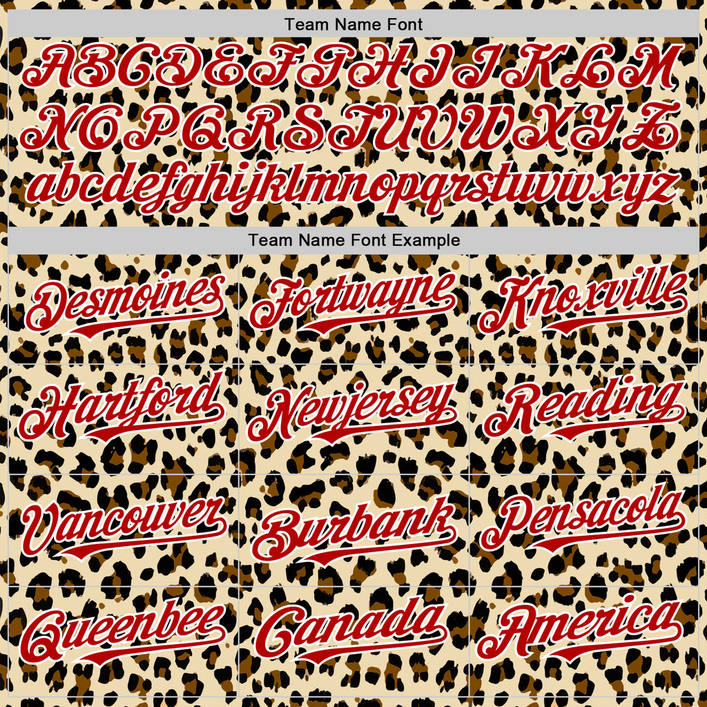 Custom Cream Red-White 3D Pattern Design Rave Party Animal Leopard Print Authentic Baseball Jersey