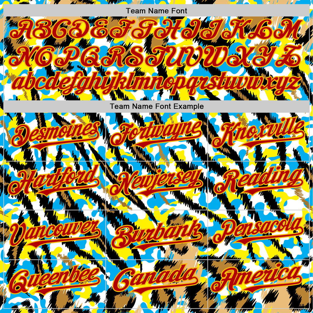 Custom White Red-Gold 3D Pattern Design Rave Party Animal Tiger And Leopard Print Authentic Baseball Jersey