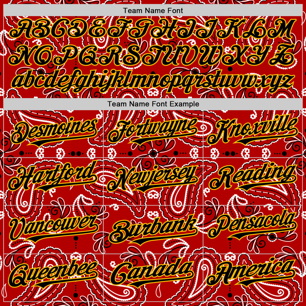 Custom Red Black-Gold 3D Pattern Design Rave Party Paisley Bandana Authentic Baseball Jersey