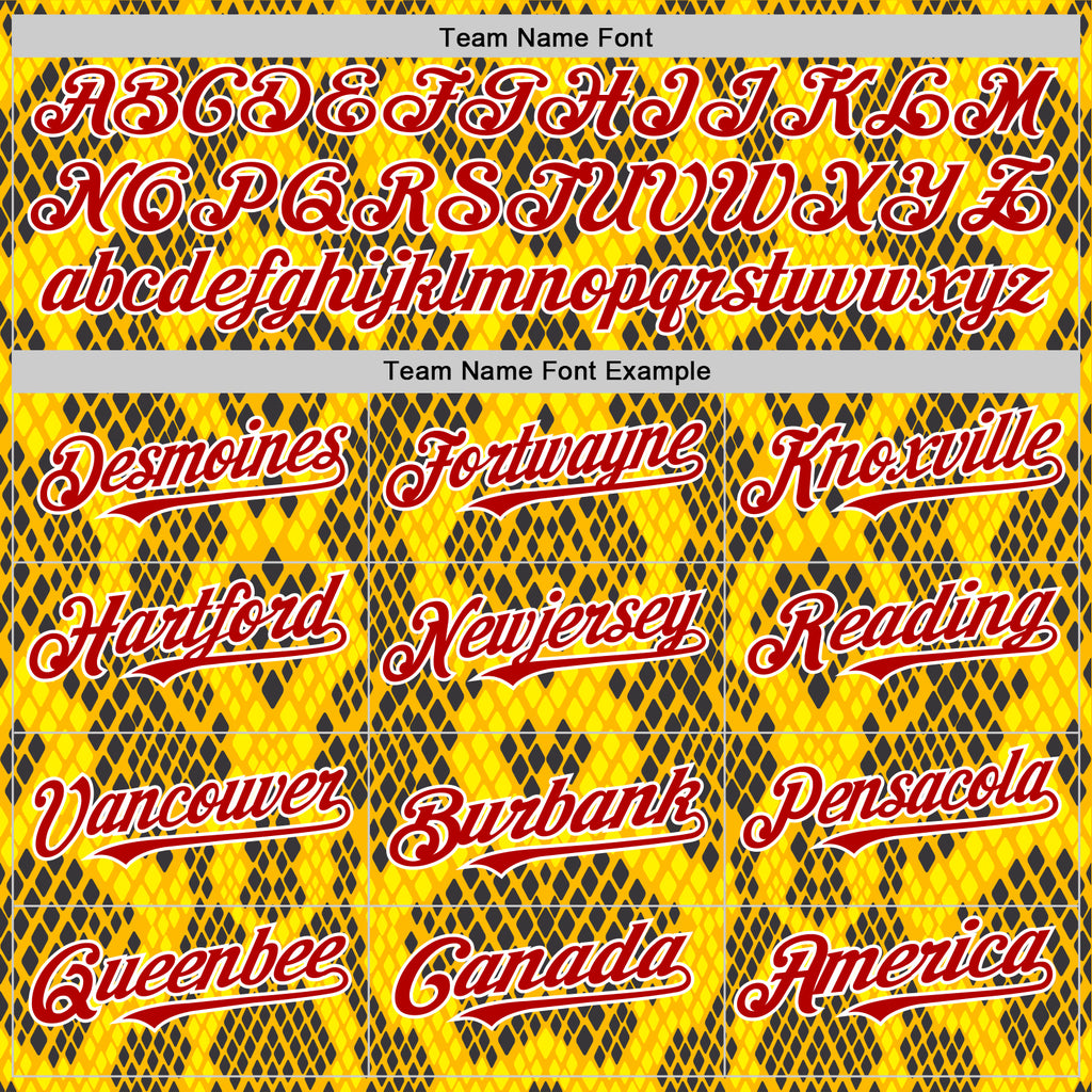 Custom Yellow Red Black-White 3D Pattern Design Rave Party Animal Snake Python Print Authentic Baseball Jersey