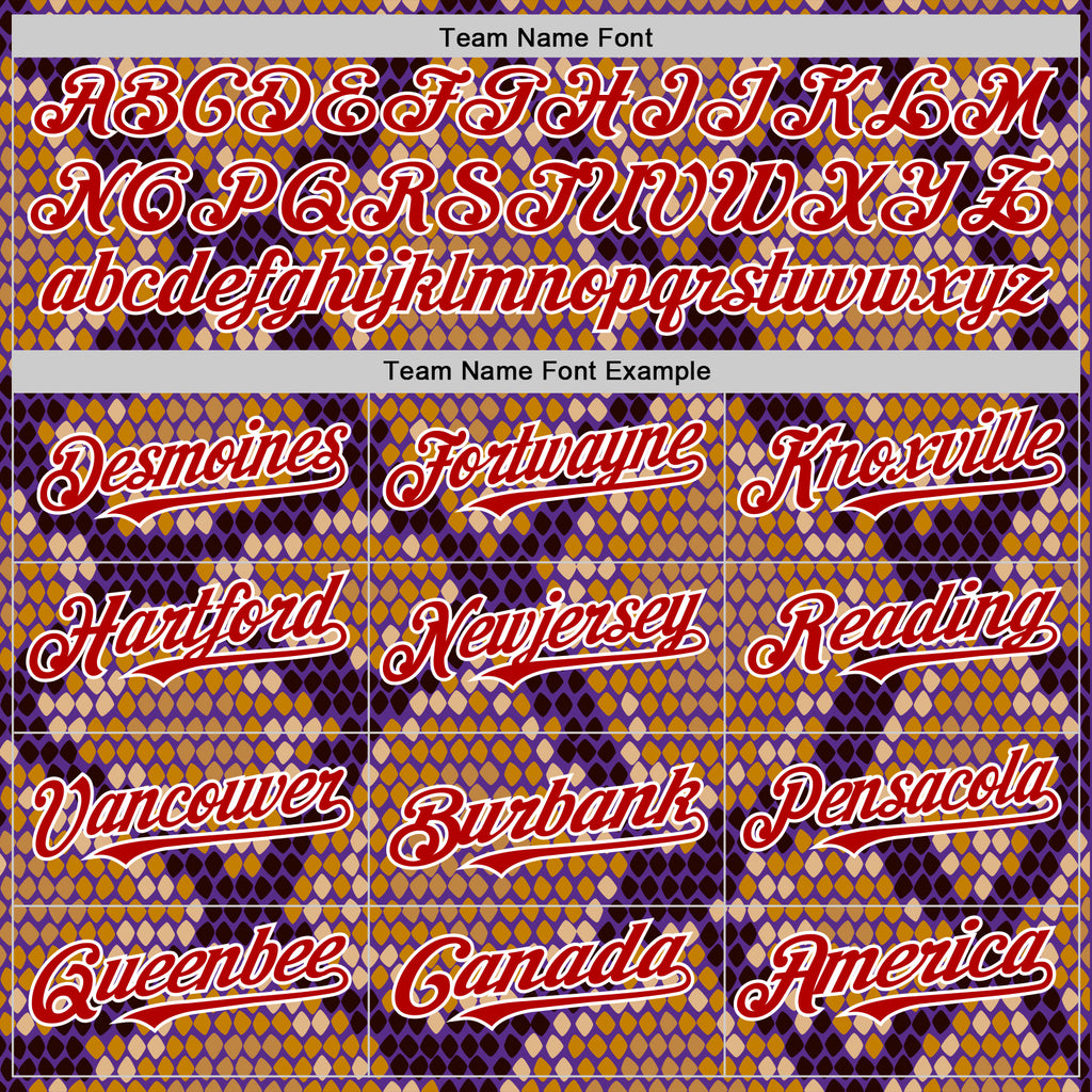 Custom Purple Red-White 3D Pattern Design Rave Party Animal Snake Python Print Authentic Baseball Jersey