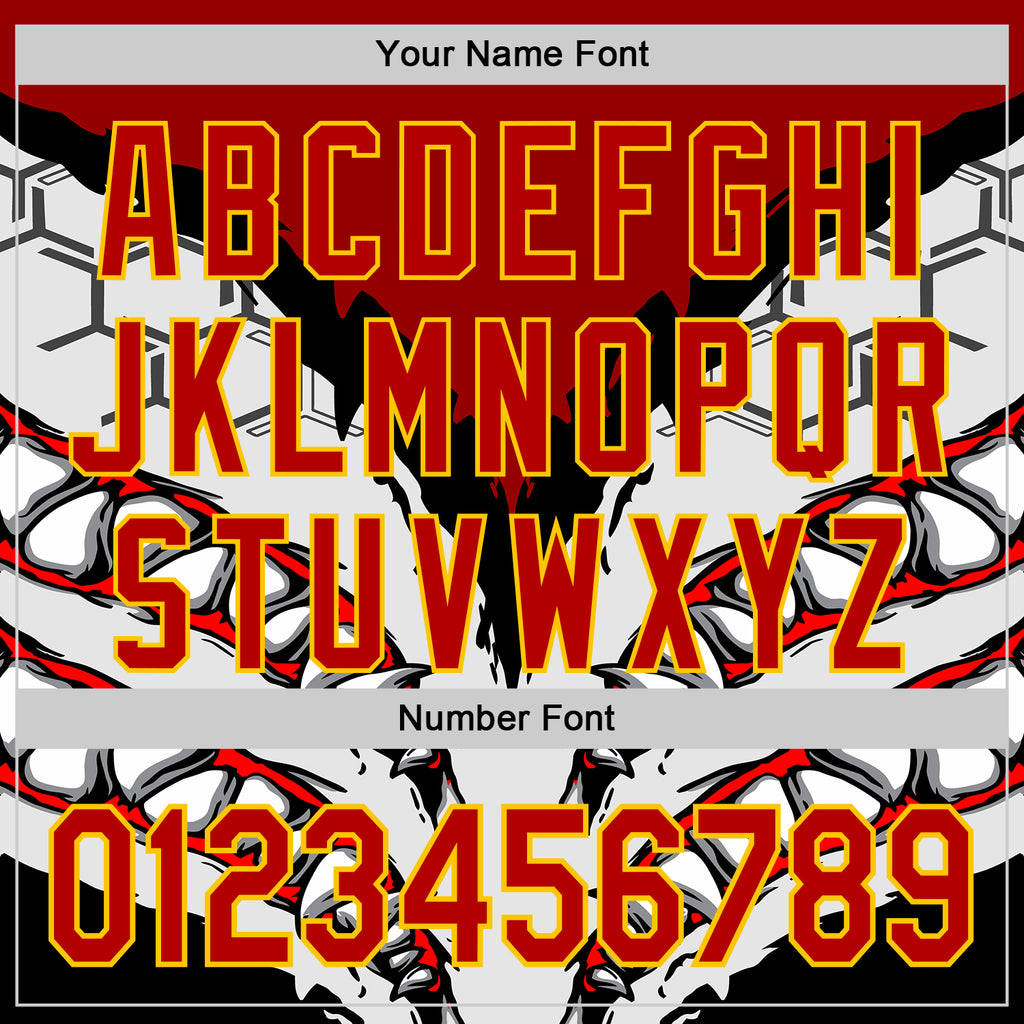 Custom White Red-Yellow 3D Pattern Design Burner Costumes Shark Teeth Authentic Baseball Jersey