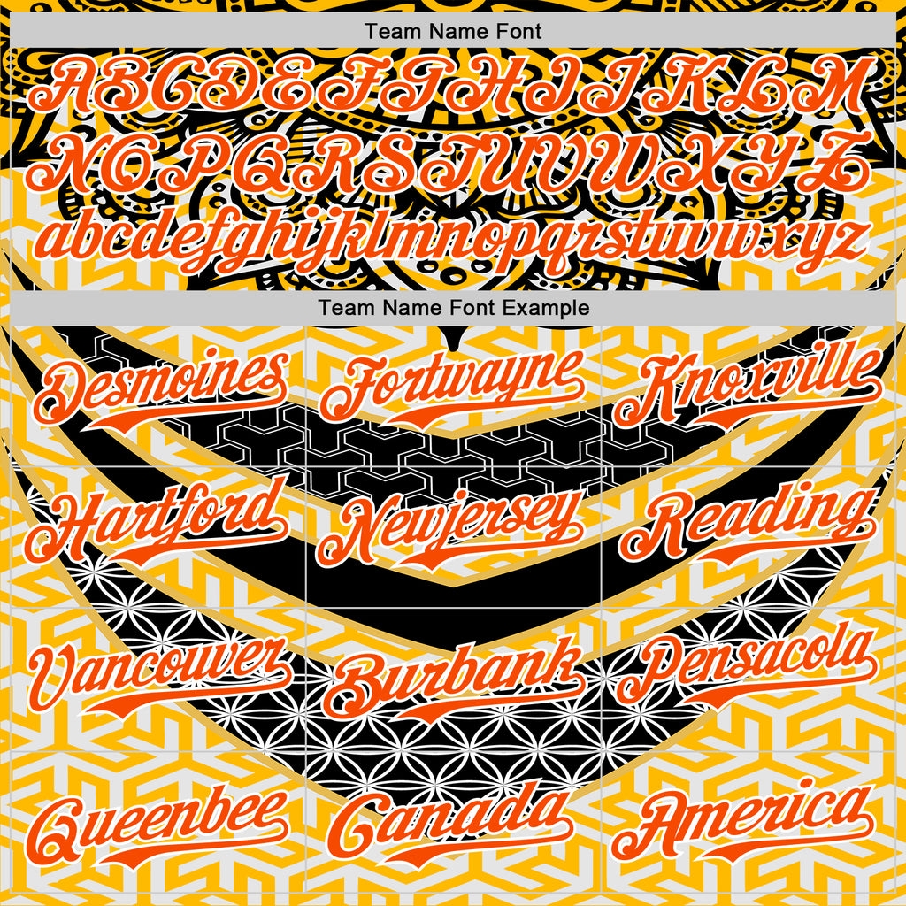 Custom Yellow Orange Black-White 3D Pattern Design Burner Costumes Tribal Authentic Baseball Jersey