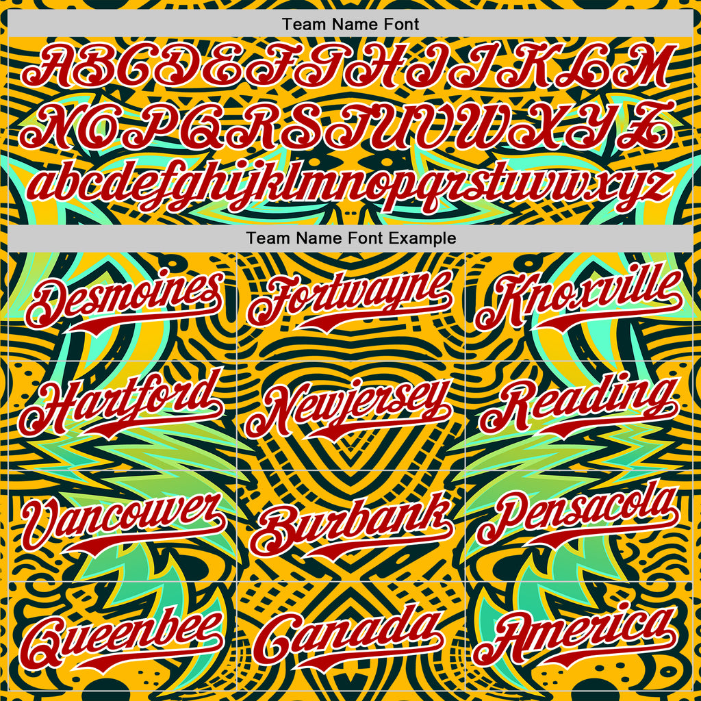 Custom Gold Red Black Green-White 3D Pattern Design Burner Costumes Tribal Authentic Baseball Jersey