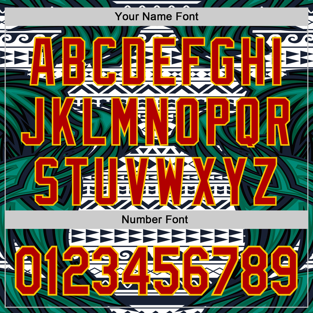 Custom White Red Blue Green-Yellow 3D Pattern Design Burner Costumes Tribal Authentic Baseball Jersey