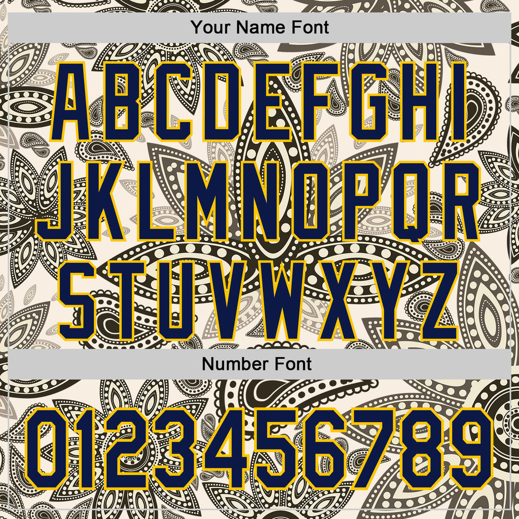 Custom Cream Navy-Yellow 3D Pattern Design Burner Costumes Paisley Bandana Authentic Baseball Jersey