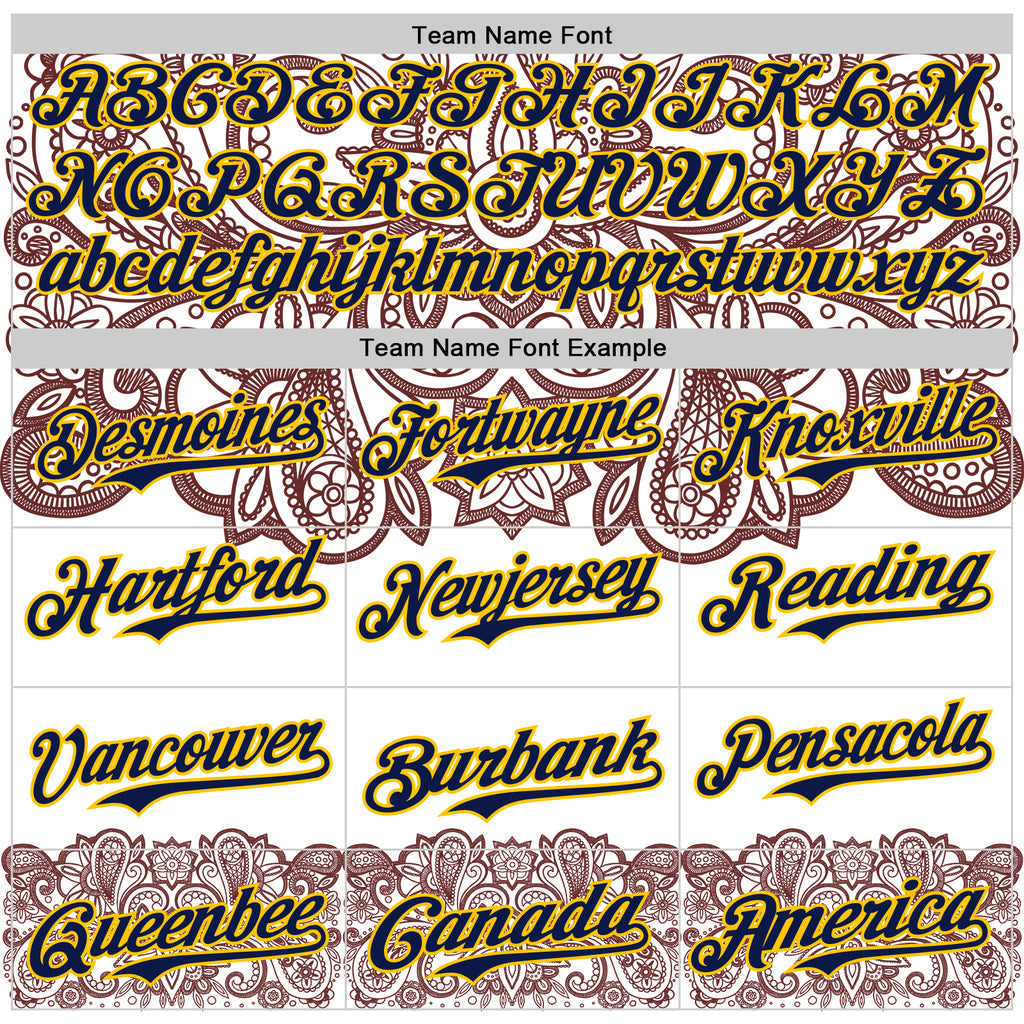 Custom White Navy Red-Yellow 3D Pattern Design Burner Costumes Paisley Bandana Authentic Baseball Jersey