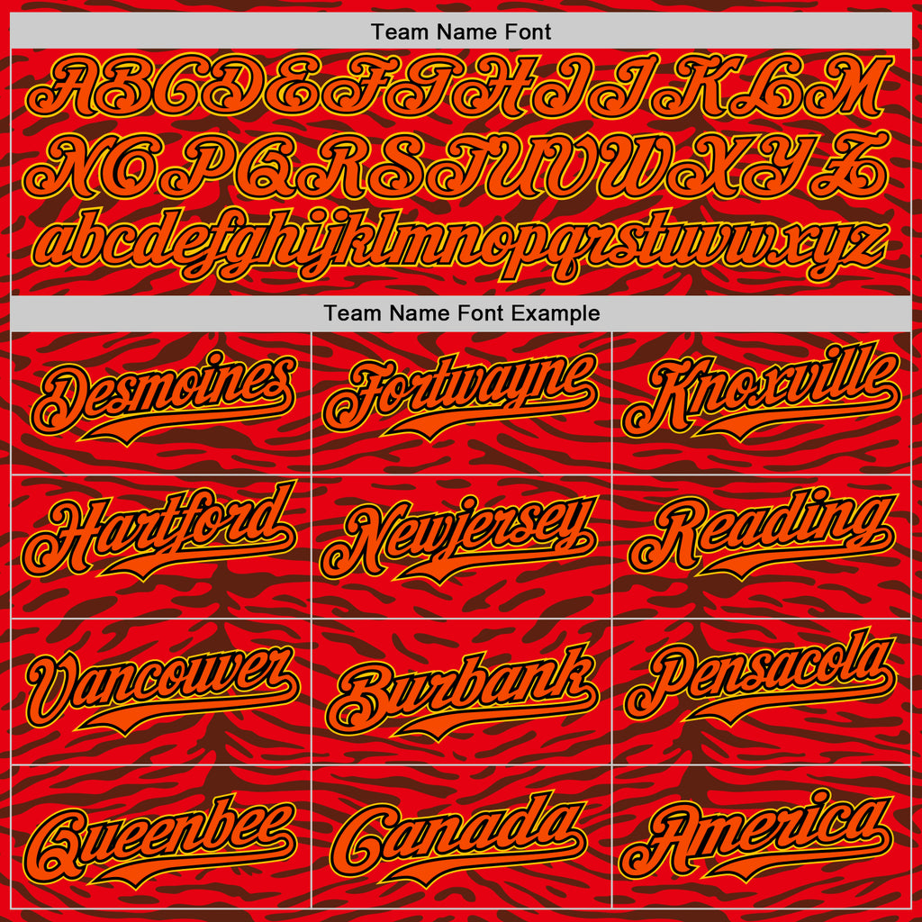 Custom Red Orange Black-Yellow 3D Pattern Design Burner Costumes Animal Tiger Print Authentic Baseball Jersey