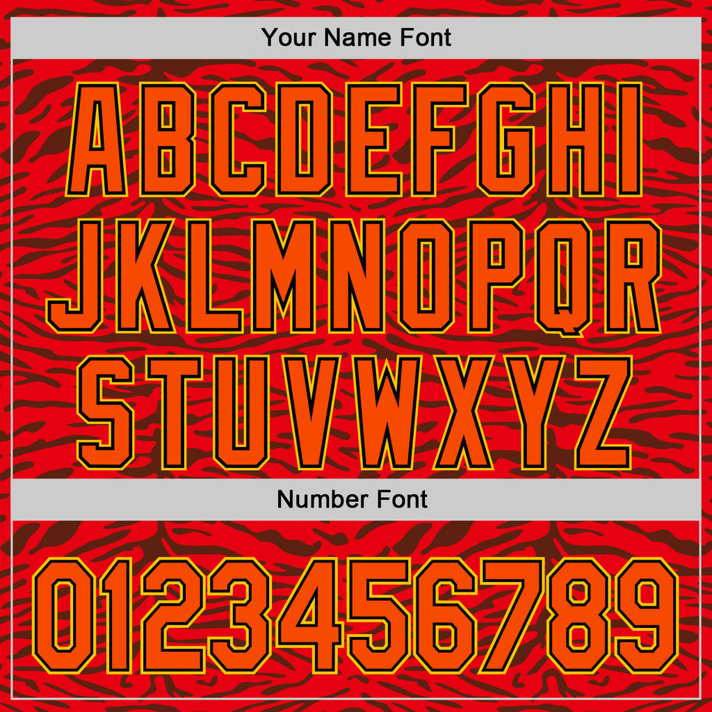 Custom Red Orange Black-Yellow 3D Pattern Design Burner Costumes Animal Tiger Print Authentic Baseball Jersey