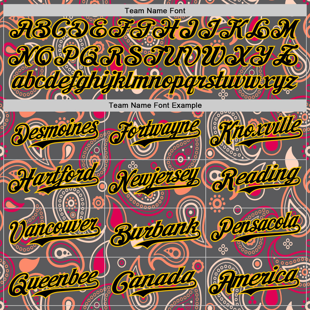 Custom Steel Gray Black-Yellow 3D Pattern Design Burner Costumes Paisley Bandana Authentic Baseball Jersey
