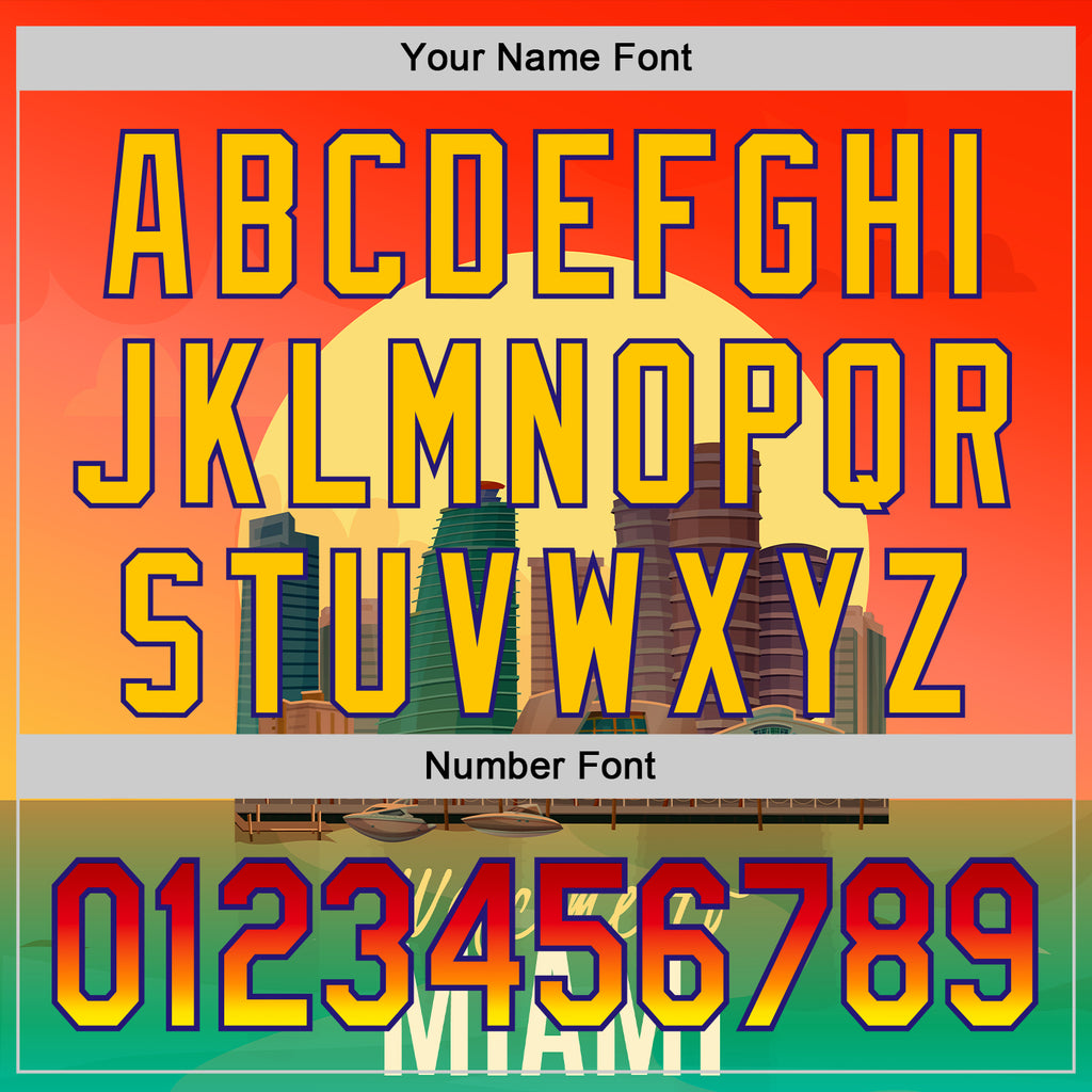 Custom Orange Green Yellow-Dark Purple 3D Pattern Design Gradient Miami Cityscape Sunset Authentic Baseball Jersey