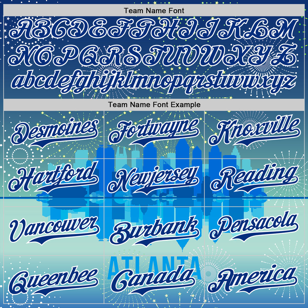 Custom Blue Royal-White 3D Pattern Design Atlanta Cityscape Fireworks Authentic Baseball Jersey