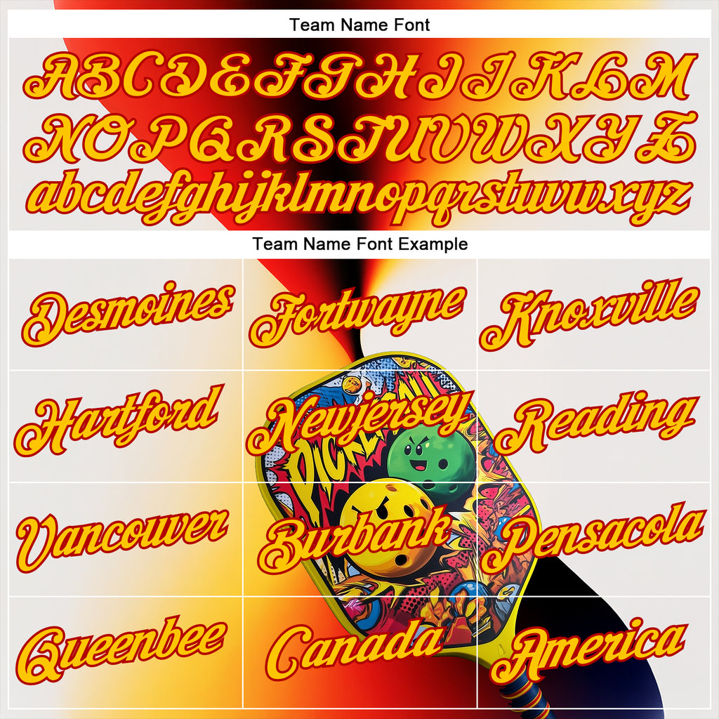 Custom White Yellow-Red 3D Graffiti Pickleball Paddles Balls Performance T-Shirt